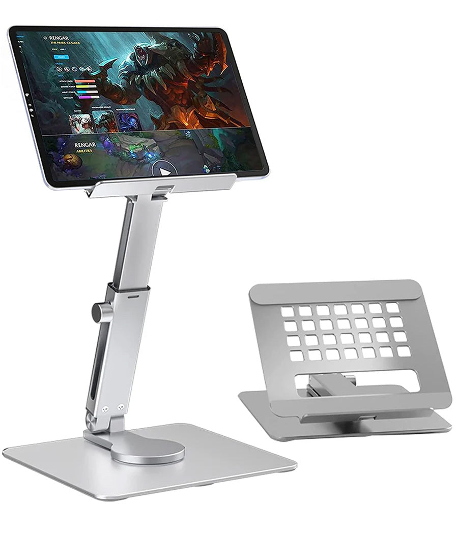 Suporte Ajustável para Tablet e Portátil - Rotação 360°, Altura Regulável, Dobrável Suporte Ajustável para Tablet e Portátil - Rotação 360°, Altura Regulável, Dobrável